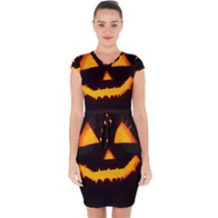 Pumpkin Helloween Face Autumn Capsleeve Drawstring Dress  by Celenk