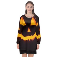 Pumpkin Helloween Face Autumn Long Sleeve Chiffon Shift Dress  by Celenk