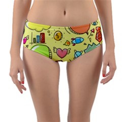 Cute Sketch Child Graphic Funny Reversible Mid-waist Bikini Bottoms by Celenk