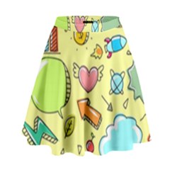 Cute Sketch Child Graphic Funny High Waist Skirt by Celenk