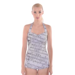 Sheet Music Paper Notes Antique Boyleg Halter Swimsuit 