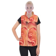 Rose Orange Rose Blossom Bloom Women s Button Up Puffer Vest by Celenk