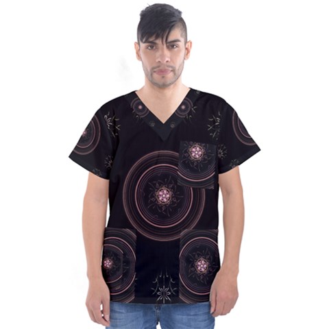 Fractal Flowers Pattern Fantasy Men s V-neck Scrub Top by Celenk