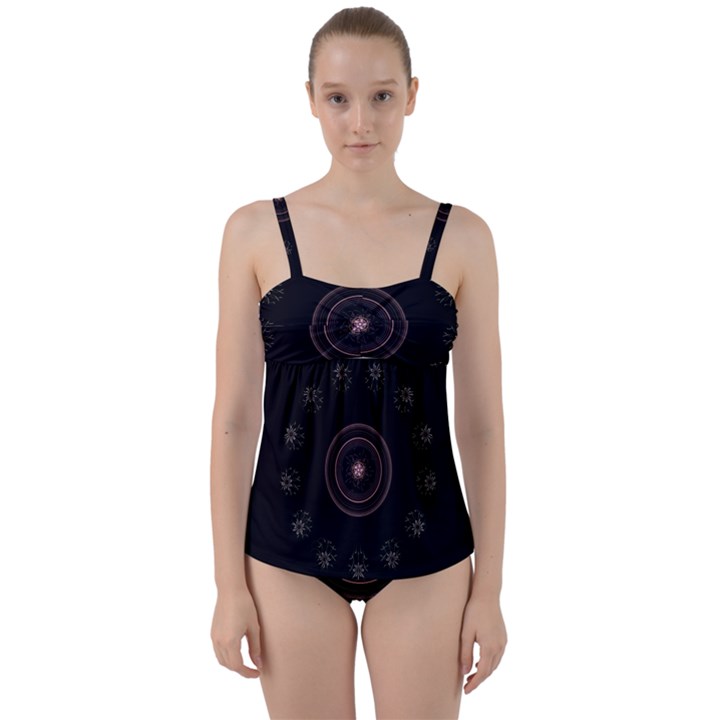 Fractal Flowers Pattern Fantasy Twist Front Tankini Set