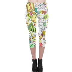 Doodle New Year Party Celebration Capri Leggings  by Celenk