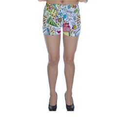 Doodle New Year Party Celebration Skinny Shorts by Celenk