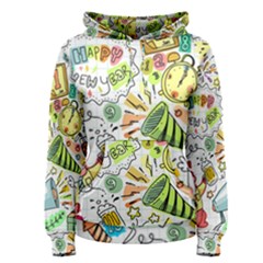 Doodle New Year Party Celebration Women s Pullover Hoodie by Celenk