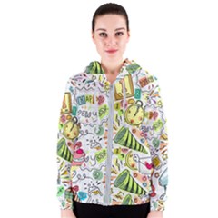 Doodle New Year Party Celebration Women s Zipper Hoodie by Celenk