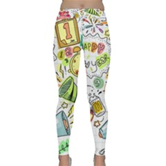 Doodle New Year Party Celebration Classic Yoga Leggings by Celenk