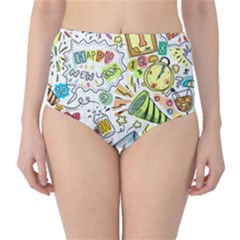 Doodle New Year Party Celebration High-waist Bikini Bottoms by Celenk