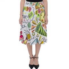 Doodle New Year Party Celebration Folding Skater Skirt by Celenk