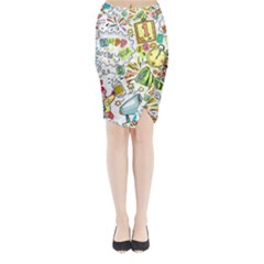 Doodle New Year Party Celebration Midi Wrap Pencil Skirt by Celenk