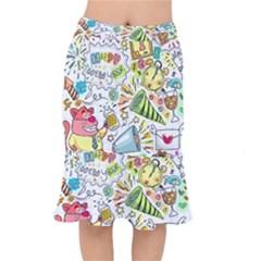 Doodle New Year Party Celebration Mermaid Skirt by Celenk