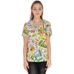 Doodle New Year Party Celebration Scrub Top by Celenk