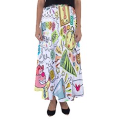 Doodle New Year Party Celebration Flared Maxi Skirt by Celenk