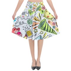 Doodle New Year Party Celebration Flared Midi Skirt by Celenk