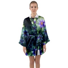 Fractal Painting Blue Floral Long Sleeve Kimono Robe by Celenk