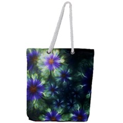 Fractal Painting Blue Floral Full Print Rope Handle Tote (large) by Celenk