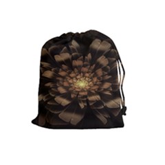 Fractal Flower Floral Bloom Brown Drawstring Pouches (large)  by Celenk