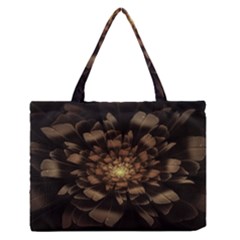 Fractal Flower Floral Bloom Brown Zipper Medium Tote Bag by Celenk