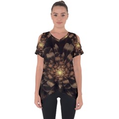 Fractal Flower Floral Bloom Brown Cut Out Side Drop Tee by Celenk