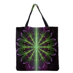 Fractal Purple Lime Pattern Grocery Tote Bag by Celenk