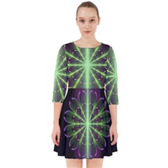 Fractal Purple Lime Pattern Smock Dress by Celenk