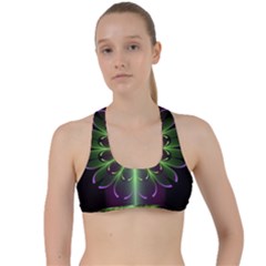 Fractal Purple Lime Pattern Criss Cross Racerback Sports Bra by Celenk