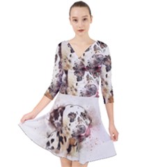 Dog Portrait Pet Art Abstract Quarter Sleeve Front Wrap Dress	 by Celenk