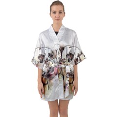 Dog Portrait Pet Art Abstract Quarter Sleeve Kimono Robe by Celenk