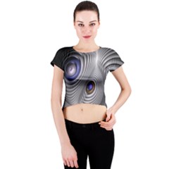 Fractal Silver Warp Pattern Crew Neck Crop Top by Celenk