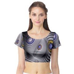 Fractal Silver Warp Pattern Short Sleeve Crop Top by Celenk