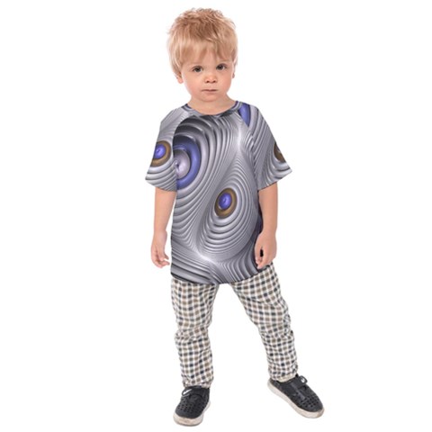 Fractal Silver Warp Pattern Kids Raglan Tee by Celenk