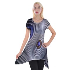 Fractal Silver Warp Pattern Short Sleeve Side Drop Tunic by Celenk