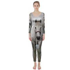 Horse Mammal White Horse Animal Long Sleeve Catsuit by Celenk