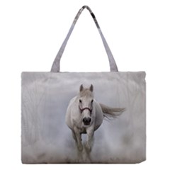 Horse Mammal White Horse Animal Zipper Medium Tote Bag by Celenk