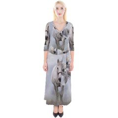 Horse Mammal White Horse Animal Quarter Sleeve Wrap Maxi Dress by Celenk