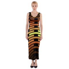 Fractal Orange Texture Waves Fitted Maxi Dress by Celenk