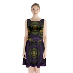 Fractal Blue Eye Fantasy 3d Sleeveless Waist Tie Chiffon Dress by Celenk