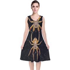 Nsect Macro Spider Colombia V-neck Midi Sleeveless Dress  by Celenk