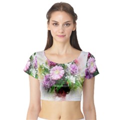 Flowers Roses Bouquet Art Nature Short Sleeve Crop Top by Celenk