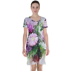 Flowers Roses Bouquet Art Nature Short Sleeve Nightdress by Celenk