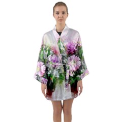 Flowers Roses Bouquet Art Nature Long Sleeve Kimono Robe by Celenk