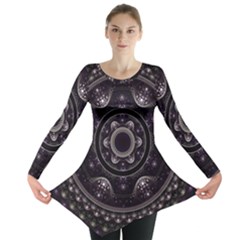 Fractal Mandala Circles Purple Long Sleeve Tunic  by Celenk