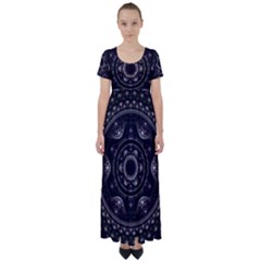 Fractal Mandala Circles Purple High Waist Short Sleeve Maxi Dress by Celenk