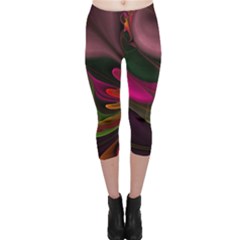 Fractal Abstract Colorful Floral Capri Leggings  by Celenk