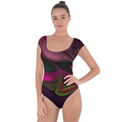 Fractal Abstract Colorful Floral Short Sleeve Leotard  by Celenk