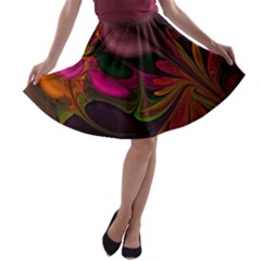 Fractal Abstract Colorful Floral A-line Skater Skirt by Celenk