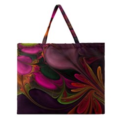 Fractal Abstract Colorful Floral Zipper Large Tote Bag by Celenk