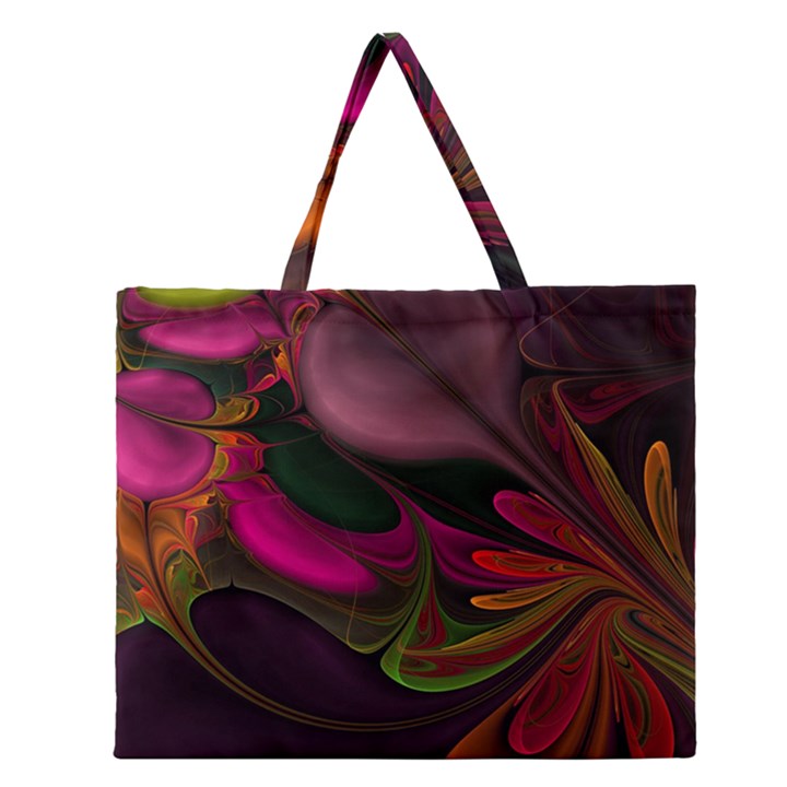 Fractal Abstract Colorful Floral Zipper Large Tote Bag